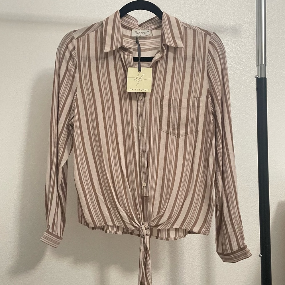 Dress Forum Women's Brown Striped Button Down Shirt